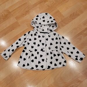 Carter's White Hooded Fleece Coat with Black Heart Print Size 24 Months